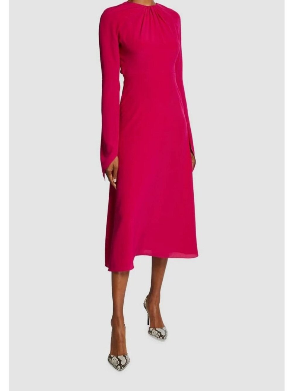 NWT $1550 Victoria Beckham Long Sleeve Twist Back Midi Dress Fuchsia Size 2
